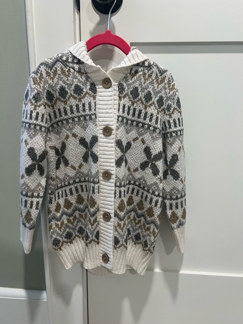 NWT Cozy Patterned Hooded Cardigan Sweater - Cream & Gray